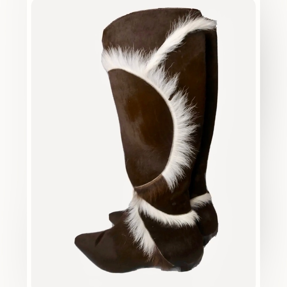 NWT Salvatore Ferragamo Pony-Hair Boots * Kitten Heel, Calfskin leather-lined 10